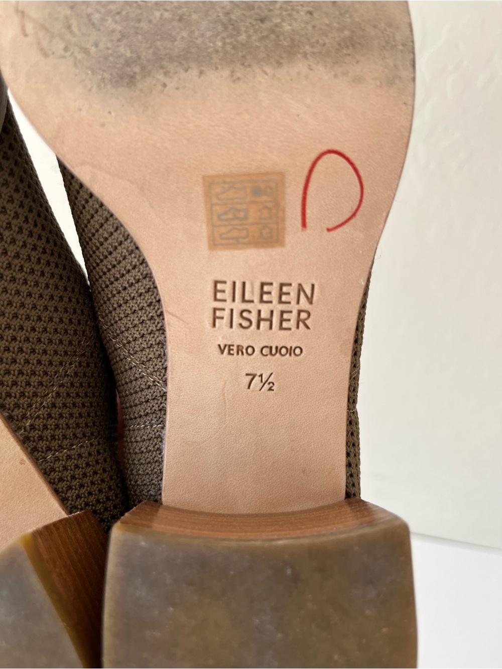 Eileen Fisher Dern Stretch Knit Block Heel Loafers Olive Grey Size 7.5 - Picture 6 of 6